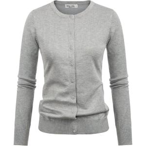 GRACE KARIN Women’s Long Sleeve Button Down Crew Neck Classic Sweater Knit Cardigan(Light Gray)