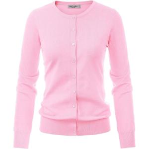 GRACE KARIN Women’s Long Sleeve Button Down Crew Neck Classic Sweater Knit Cardigan(Light Pink)