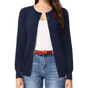 GRACE KARIN Women’s Long Sleeve Button Down Crew Neck Classic Sweater Knit Cardigan(Midnight Blue)