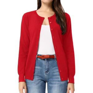 GRACE KARIN Women’s Long Sleeve Button Down Crew Neck Classic Sweater Knit Cardigan(Red)