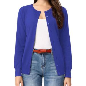 GRACE KARIN Women’s Long Sleeve Button Down Crew Neck Classic Sweater Knit Cardigan(Royal Blue)