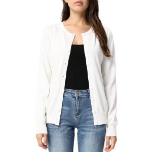 GRACE KARIN Women’s Long Sleeve Button Down Crew Neck Classic Sweater Knit Cardigan(White)