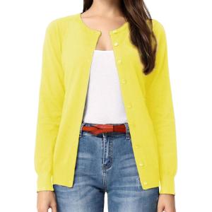 GRACE KARIN Women’s Long Sleeve Button Down Crew Neck Classic Sweater Knit Cardigan(Yellow)
