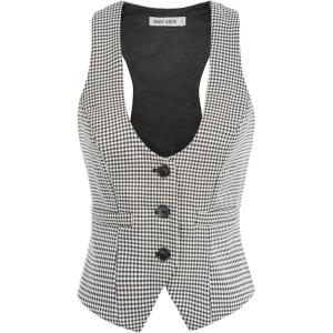 GRACE KARIN Women’s Suit Vest Top, Dressy Casual Sleeveless Button Wasitcoat, Fromal Steampunk Blazer For Work Office(Black Plaid)