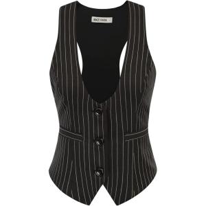 GRACE KARIN Women’s Suit Vest Top, Dressy Casual Sleeveless Button Wasitcoat, Fromal Steampunk Blazer For Work Office(Black Stripes)