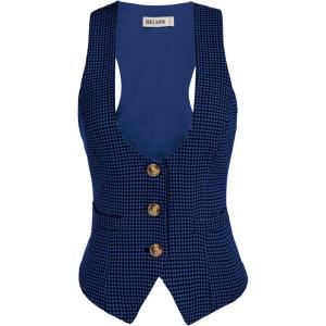 GRACE KARIN Women’s Suit Vest Top, Dressy Casual Sleeveless Button Wasitcoat, Fromal Steampunk Blazer For Work Office(Blue Plaid)