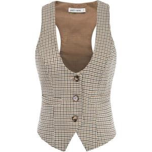 GRACE KARIN Women’s Suit Vest Top, Dressy Casual Sleeveless Button Wasitcoat, Fromal Steampunk Blazer For Work Office(Brown Plaid)