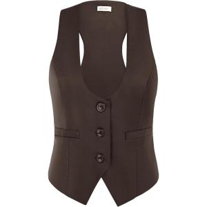 GRACE KARIN Women’s Suit Vest Top, Dressy Casual Sleeveless Button Wasitcoat, Fromal Steampunk Blazer For Work Office(Chocolate Brown)