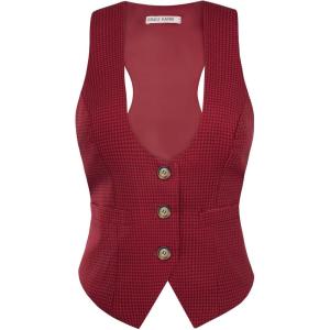GRACE KARIN Women’s Suit Vest Top, Dressy Casual Sleeveless Button Wasitcoat, Fromal Steampunk Blazer For Work Office(Deep Red)