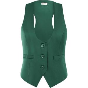 GRACE KARIN Women’s Suit Vest Top, Dressy Casual Sleeveless Button Wasitcoat, Fromal Steampunk Blazer For Work Office(Forest Green)