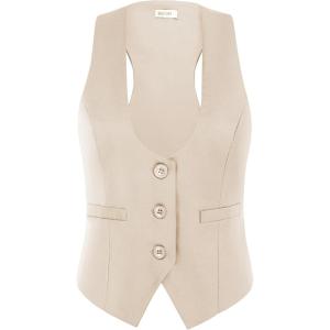 GRACE KARIN Women’s Suit Vest Top, Dressy Casual Sleeveless Button Wasitcoat, Fromal Steampunk Blazer For Work Office(Light Apricot)