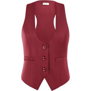 GRACE KARIN Women’s Suit Vest Top, Dressy Casual Sleeveless Button Wasitcoat, Fromal Steampunk Blazer For Work Office(Maroon)
