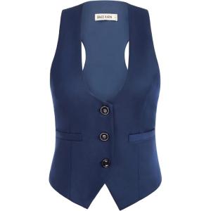 GRACE KARIN Women’s Suit Vest Top, Dressy Casual Sleeveless Button Wasitcoat, Fromal Steampunk Blazer For Work Office(Navy Blue)