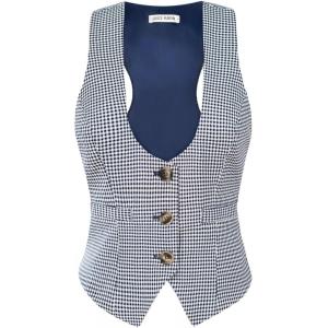 GRACE KARIN Women’s Suit Vest Top, Dressy Casual Sleeveless Button Wasitcoat, Fromal Steampunk Blazer For Work Office(Navy White)
