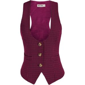 GRACE KARIN Women’s Suit Vest Top, Dressy Casual Sleeveless Button Wasitcoat, Fromal Steampunk Blazer For Work Office(Purple Red Plaid)