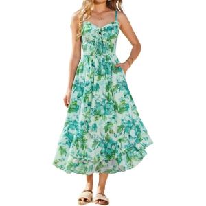 GRACE KARIN Women’s Summer Floral Maxi Dress Spaghetti Strap A Line Beach Boho Dresses Ruffle Tiered Casual Dress(Light Green Floral)