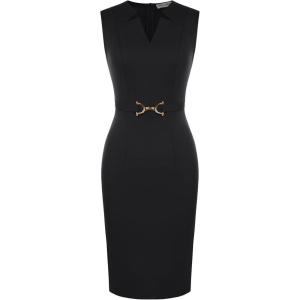 GRACE KARIN Work Dresses for Women 2026,V Neck Business Office Bodyon Dress,Sleeveless Pencil Semi Formal Midi Dress(Black)