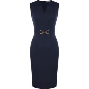GRACE KARIN Work Dresses for Women 2026,V Neck Business Office Bodyon Dress,Sleeveless Pencil Semi Formal Midi Dress(Navy Blue)