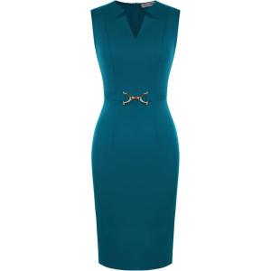 GRACE KARIN Work Dresses for Women 2026,V Neck Business Office Bodyon Dress,Sleeveless Pencil Semi Formal Midi Dress(Peacock Blue)