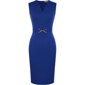 GRACE KARIN Work Dresses for Women 2026,V Neck Business Office Bodyon Dress,Sleeveless Pencil Semi Formal Midi Dress(Roral Blue)