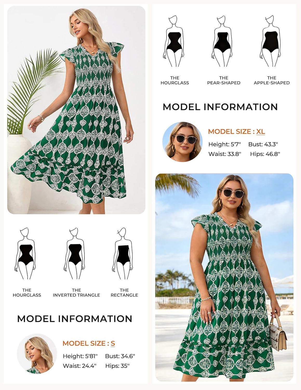 imageGRACE KARIN 2026 Summer Casual Dresses for WomenFlutter Short Sleeve Wedding Guest DressesV Neck Smocked Tiered Midi DressGreen Floral