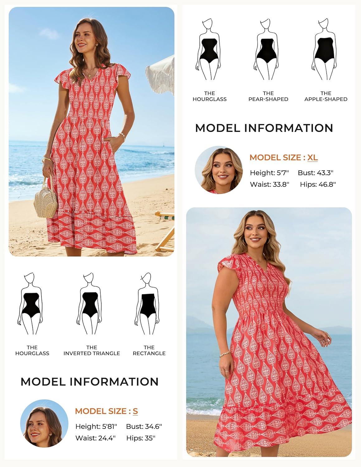 imageGRACE KARIN 2026 Summer Casual Dresses for WomenFlutter Short Sleeve Wedding Guest DressesV Neck Smocked Tiered Midi DressRed Floral