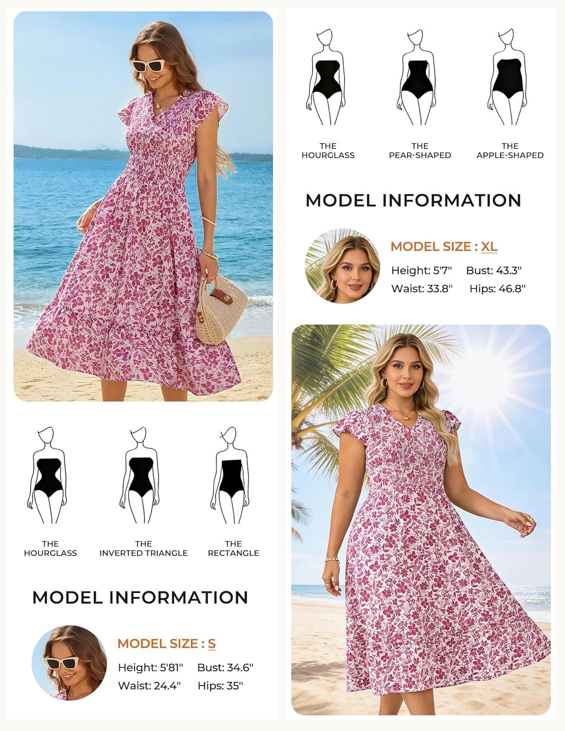 imageGRACE KARIN 2026 Summer Casual Dresses for WomenFlutter Short Sleeve Wedding Guest DressesV Neck Smocked Tiered Midi DressRose Red Floral