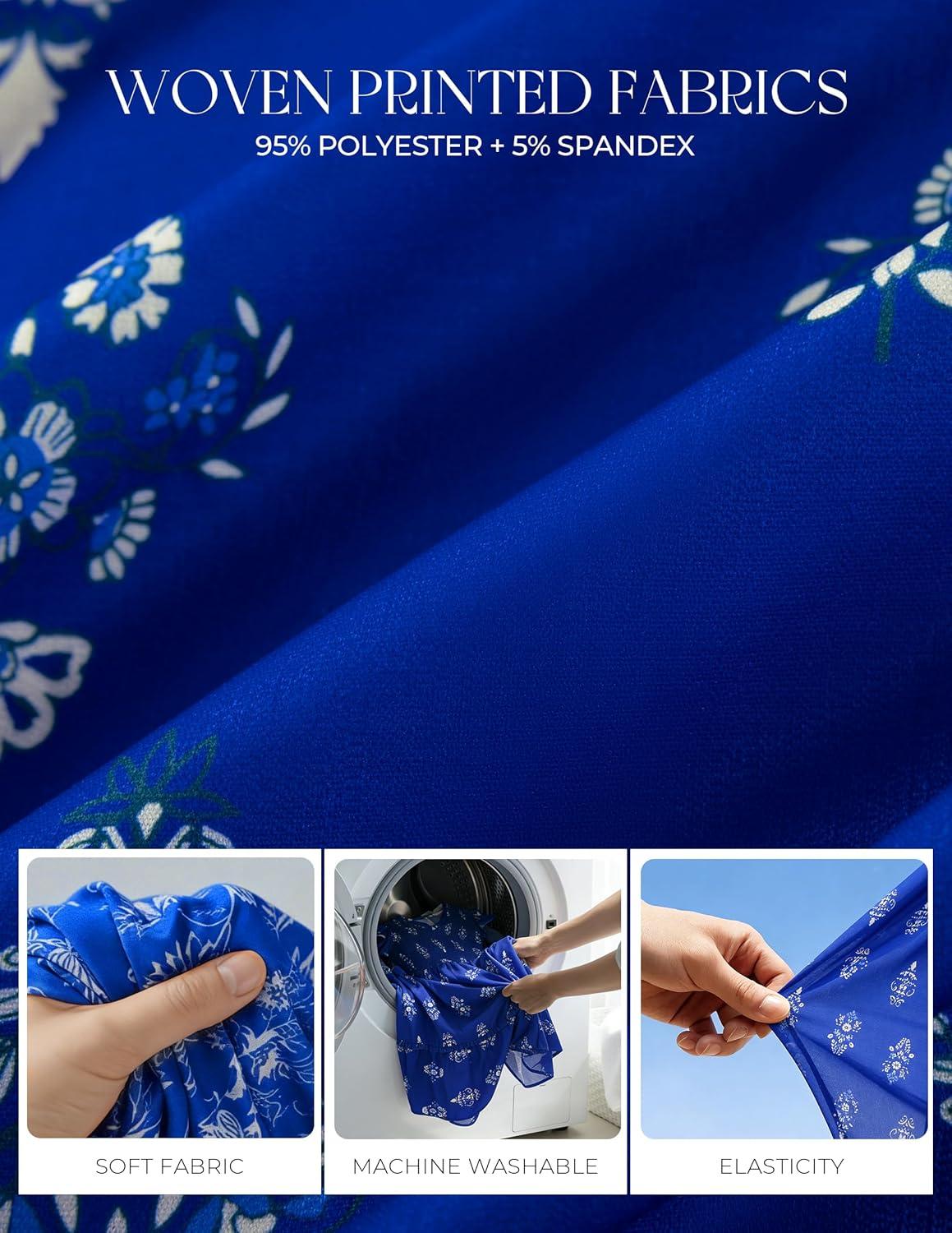 imageGRACE KARIN 2026 Summer Casual Dresses for WomenFlutter Short Sleeve Wedding Guest DressesV Neck Smocked Tiered Midi DressRoyal Blue Floral