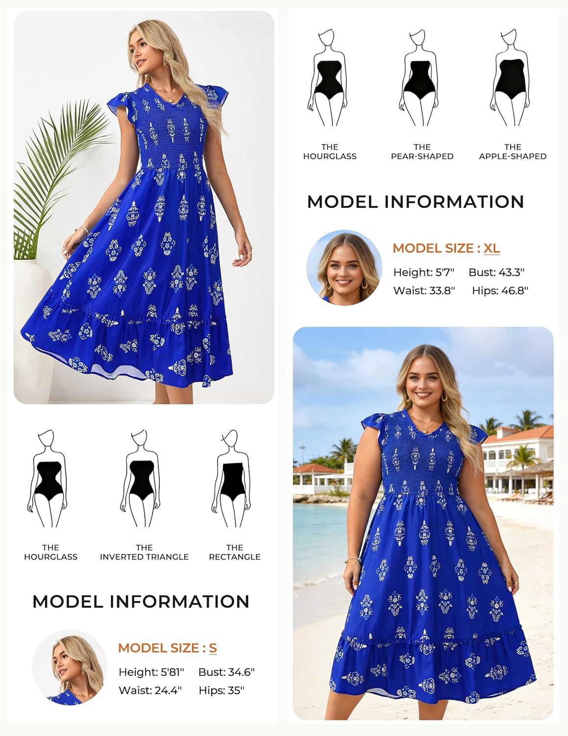 imageGRACE KARIN 2026 Summer Casual Dresses for WomenFlutter Short Sleeve Wedding Guest DressesV Neck Smocked Tiered Midi DressRoyal Blue Floral