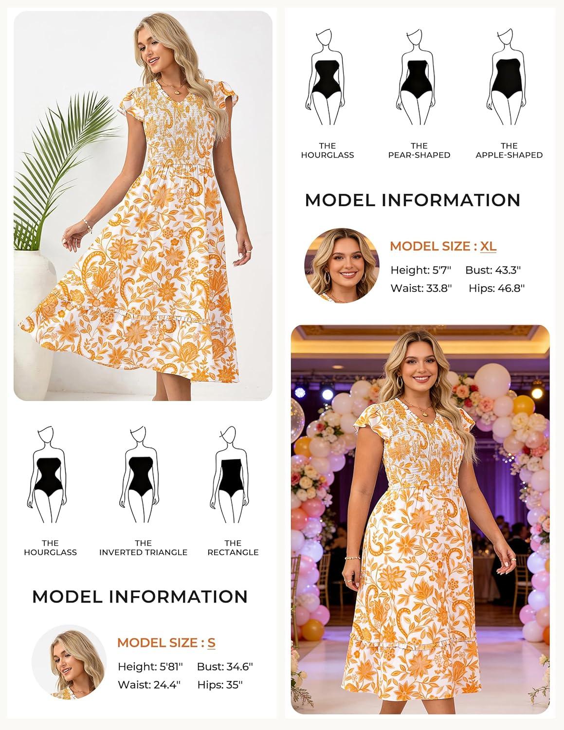 imageGRACE KARIN 2026 Summer Casual Dresses for WomenFlutter Short Sleeve Wedding Guest DressesV Neck Smocked Tiered Midi DressYellow Floral