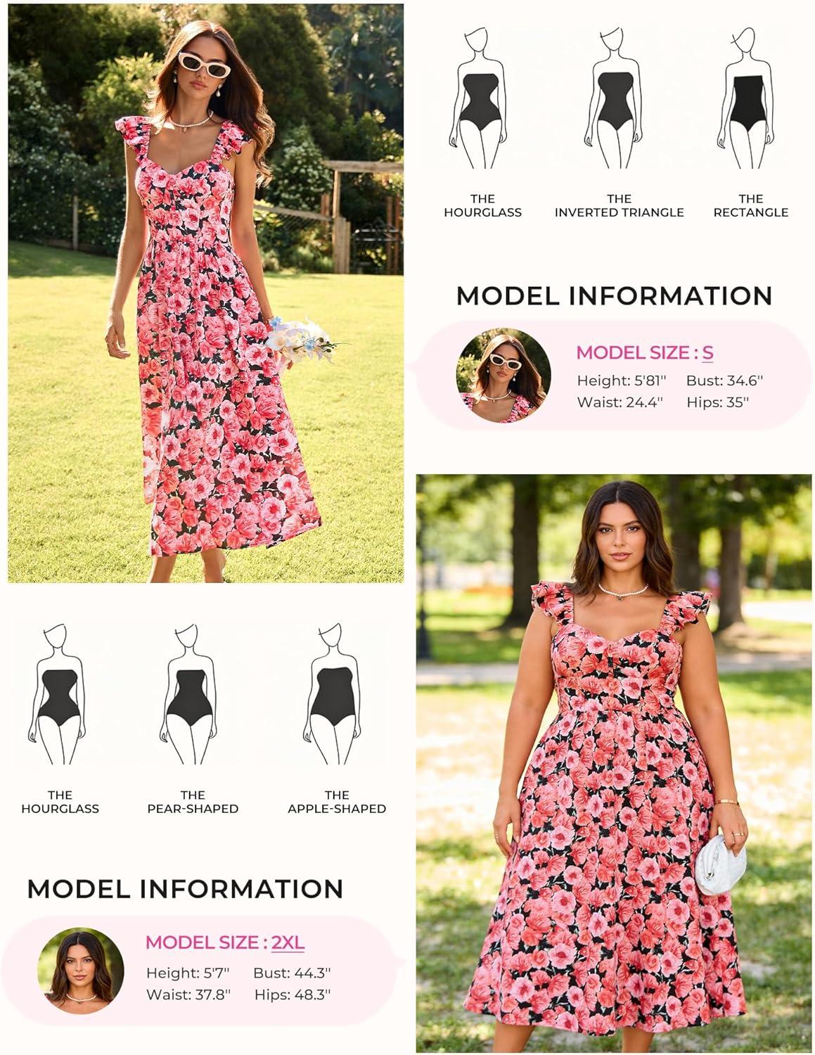imageGRACE KARIN 2026 Women Summer Maxi Floral Corset DressRuffle Sleeve Milkmaid Dresses Wedding Guest Dresses with PocketBlack With Red Flowers