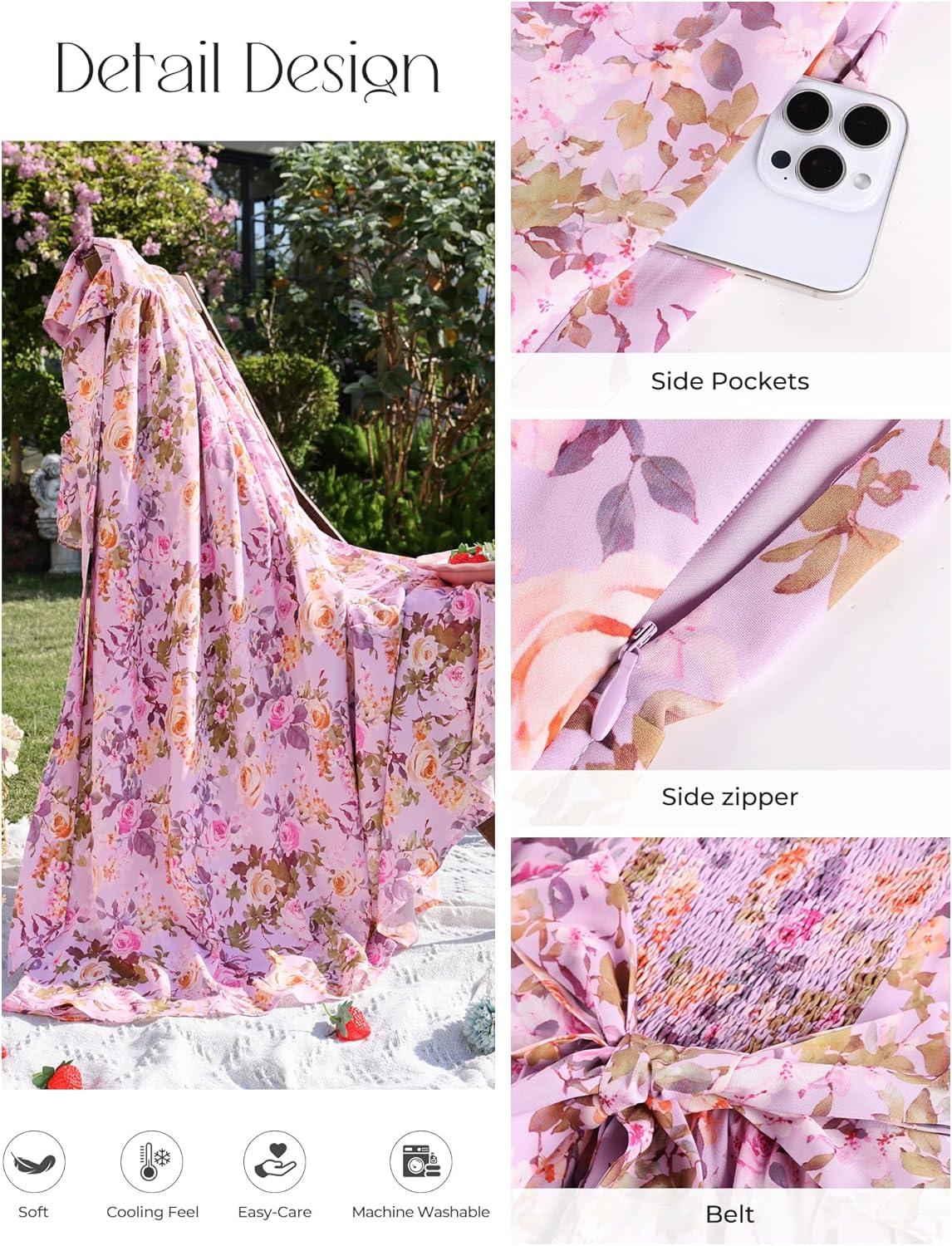 imageGRACE KARIN 2026 Women Summer Maxi Floral Corset DressRuffle Sleeve Milkmaid Dresses Wedding Guest Dresses with PocketPurple With Delicate Floral