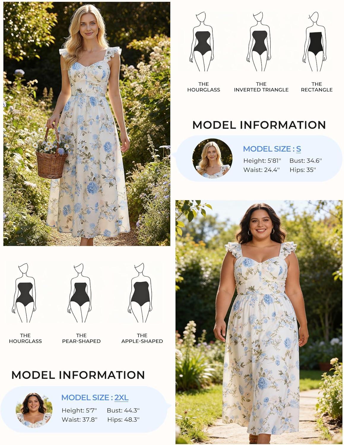 imageGRACE KARIN 2026 Women Summer Maxi Floral Corset DressRuffle Sleeve Milkmaid Dresses Wedding Guest Dresses with PocketWhite With Light Blue Flowers