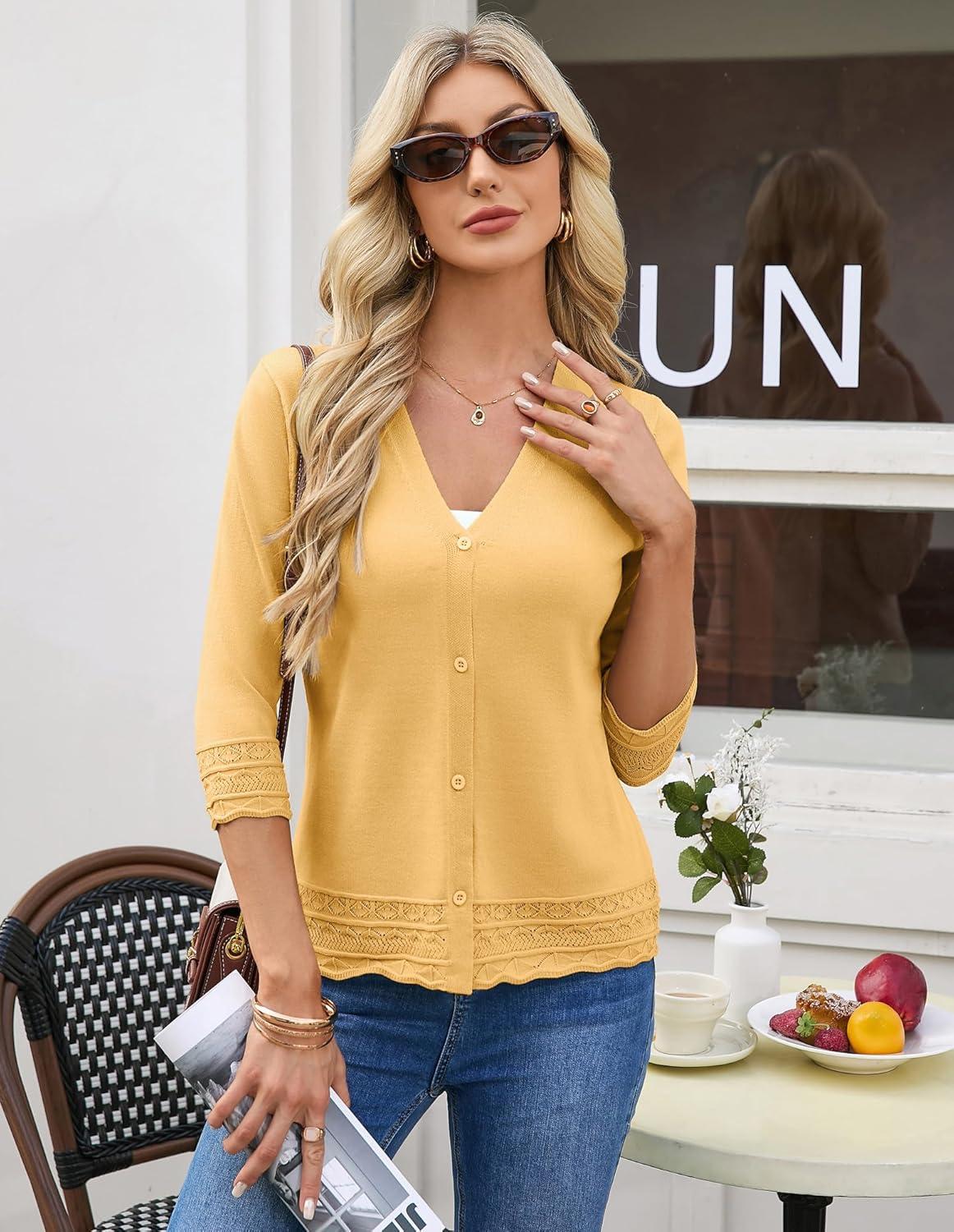 imageGRACE KARIN Cardigans for Women Trendy 34 Sleeve Lightweight Cardigan Spring Button Down Sweater Tops 2026Yellow