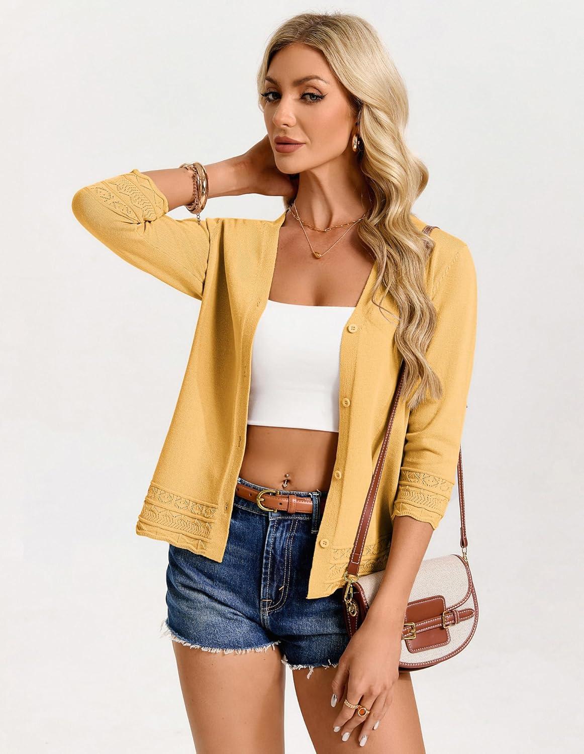 imageGRACE KARIN Cardigans for Women Trendy 34 Sleeve Lightweight Cardigan Spring Button Down Sweater Tops 2026Yellow