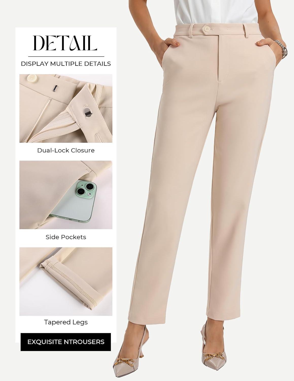imageGRACE KARIN Dress Pants Women High Waisted Wrinkle Free Work Trousers Slacks with Pockets Office Business Casual OutfitsApricot