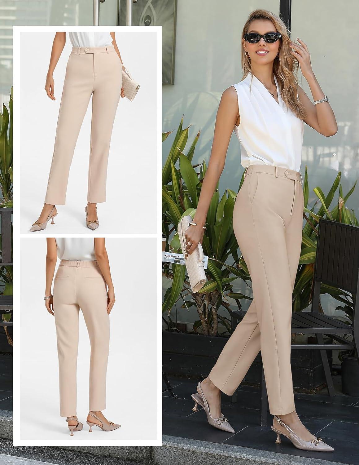 imageGRACE KARIN Dress Pants Women High Waisted Wrinkle Free Work Trousers Slacks with Pockets Office Business Casual OutfitsApricot