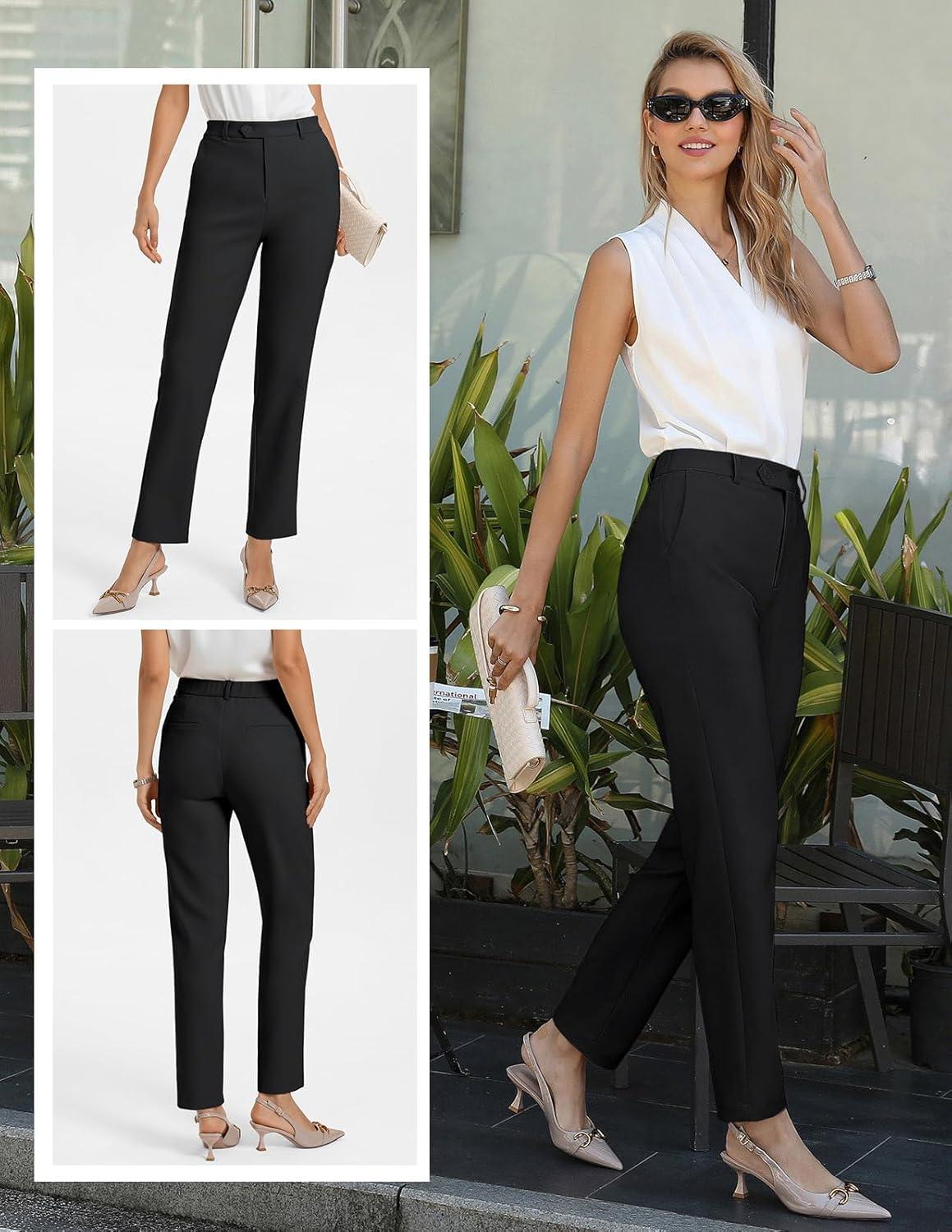 imageGRACE KARIN Dress Pants Women High Waisted Wrinkle Free Work Trousers Slacks with Pockets Office Business Casual OutfitsBlack