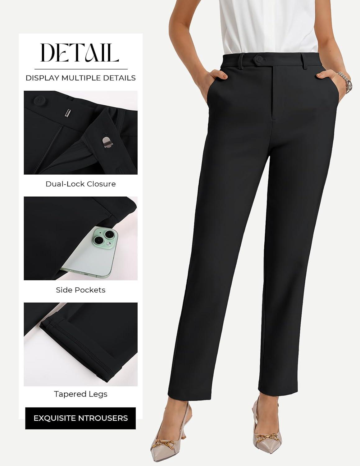 imageGRACE KARIN Dress Pants Women High Waisted Wrinkle Free Work Trousers Slacks with Pockets Office Business Casual OutfitsBlack