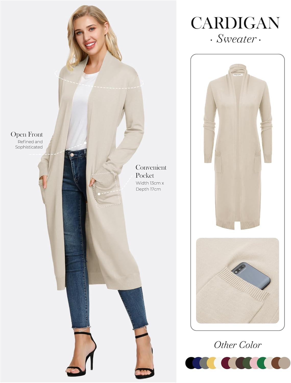 imageGRACE KARIN Essential Solid Open Front Maxi Long Knitted Cardigan Sweater for Women19beige