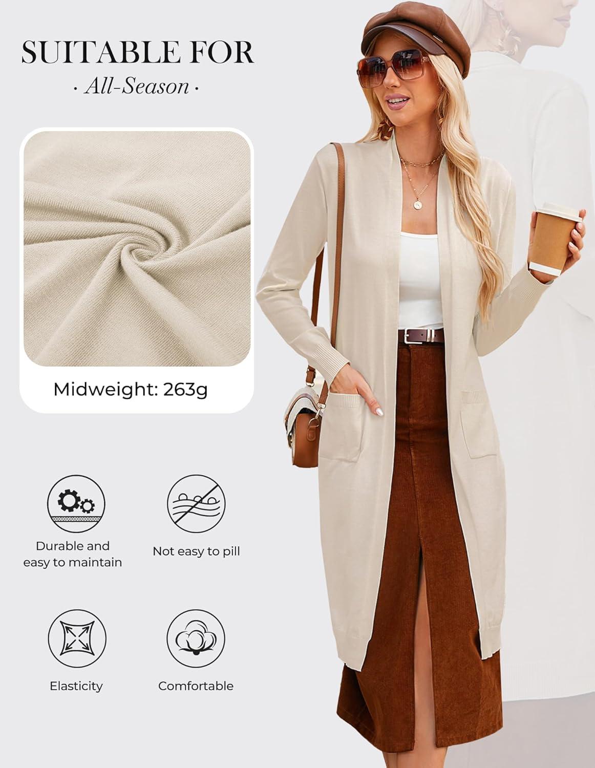 imageGRACE KARIN Essential Solid Open Front Maxi Long Knitted Cardigan Sweater for Women19beige