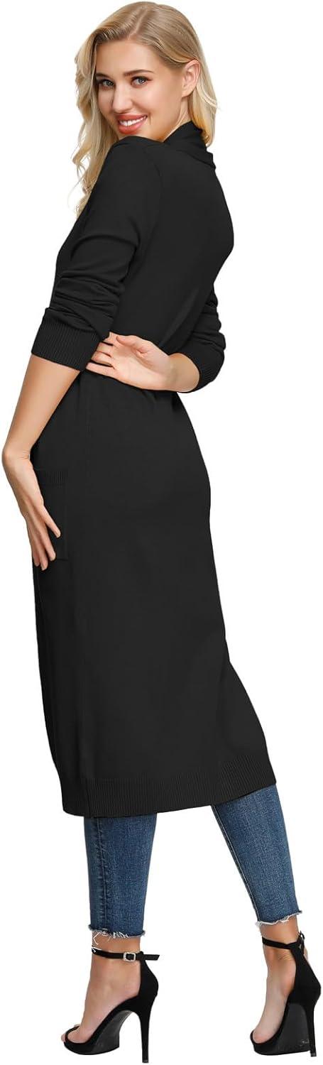 imageGRACE KARIN Essential Solid Open Front Maxi Long Knitted Cardigan Sweater for Women1black