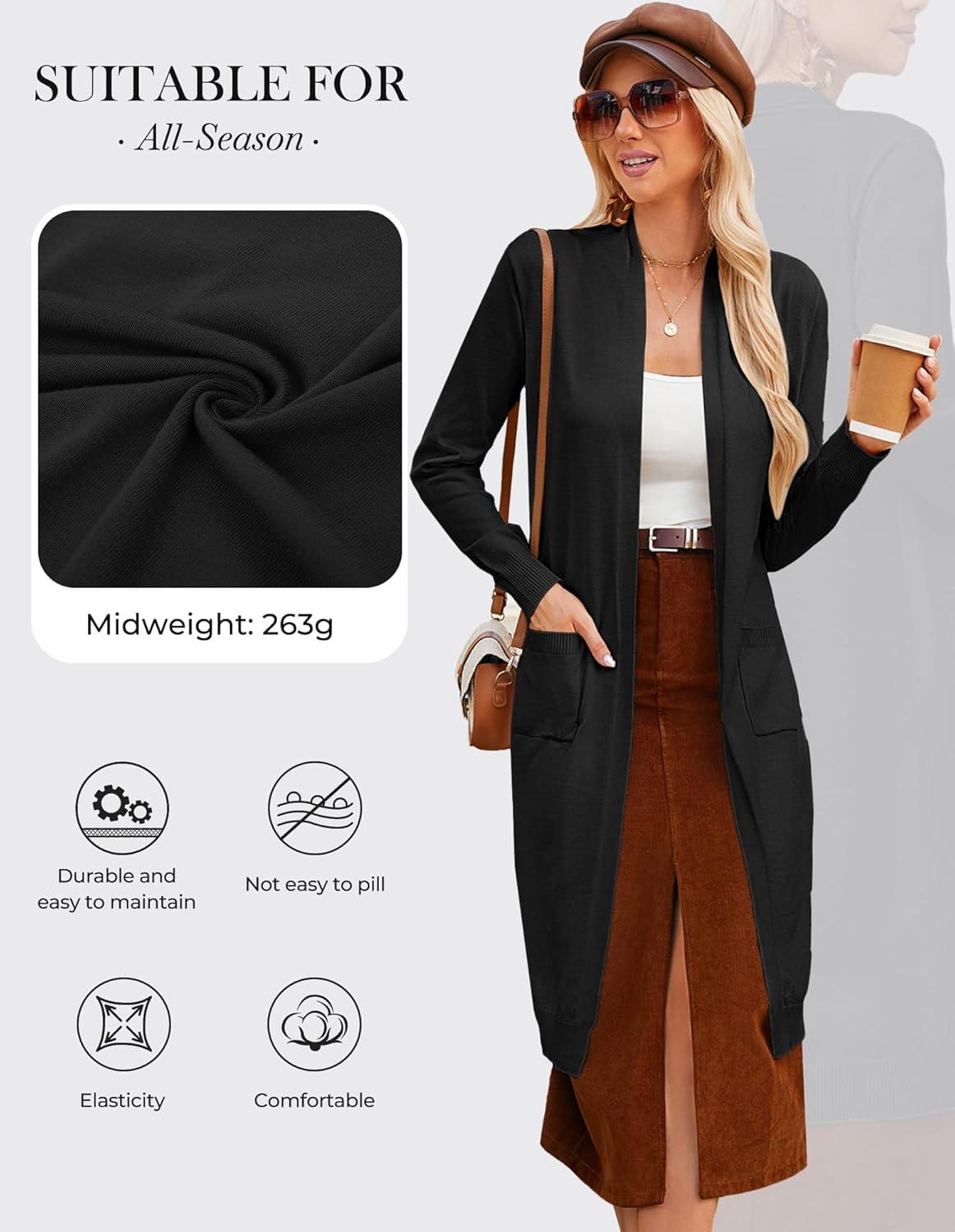 imageGRACE KARIN Essential Solid Open Front Maxi Long Knitted Cardigan Sweater for Women1black