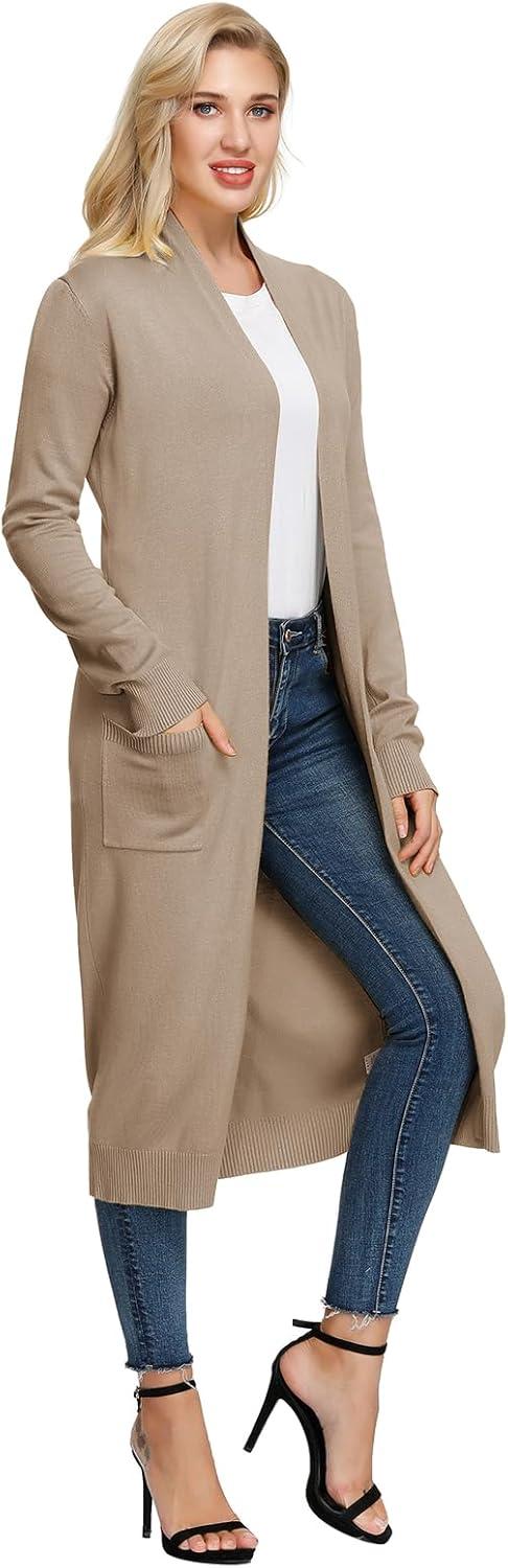 imageGRACE KARIN Essential Solid Open Front Maxi Long Knitted Cardigan Sweater for WomenApricot