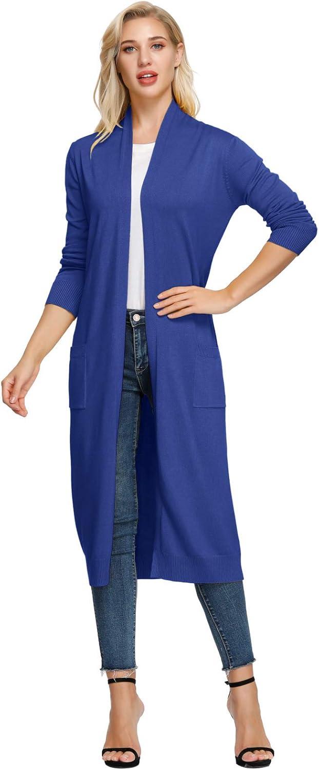imageGRACE KARIN Essential Solid Open Front Maxi Long Knitted Cardigan Sweater for WomenBlue