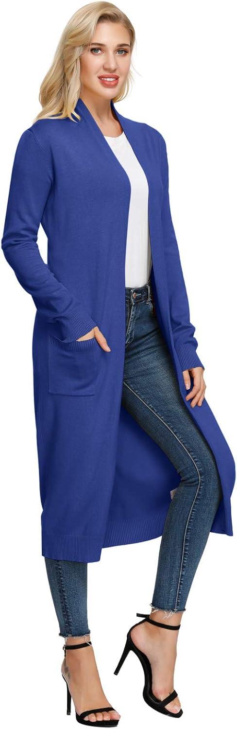 imageGRACE KARIN Essential Solid Open Front Maxi Long Knitted Cardigan Sweater for WomenBlue
