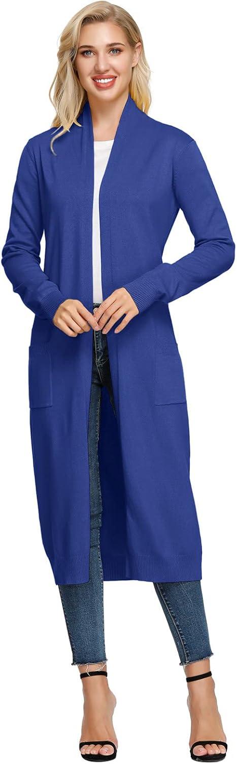 imageGRACE KARIN Essential Solid Open Front Maxi Long Knitted Cardigan Sweater for WomenBlue
