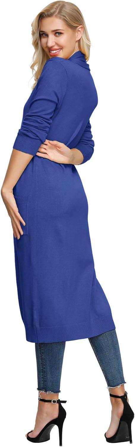 imageGRACE KARIN Essential Solid Open Front Maxi Long Knitted Cardigan Sweater for WomenBlue