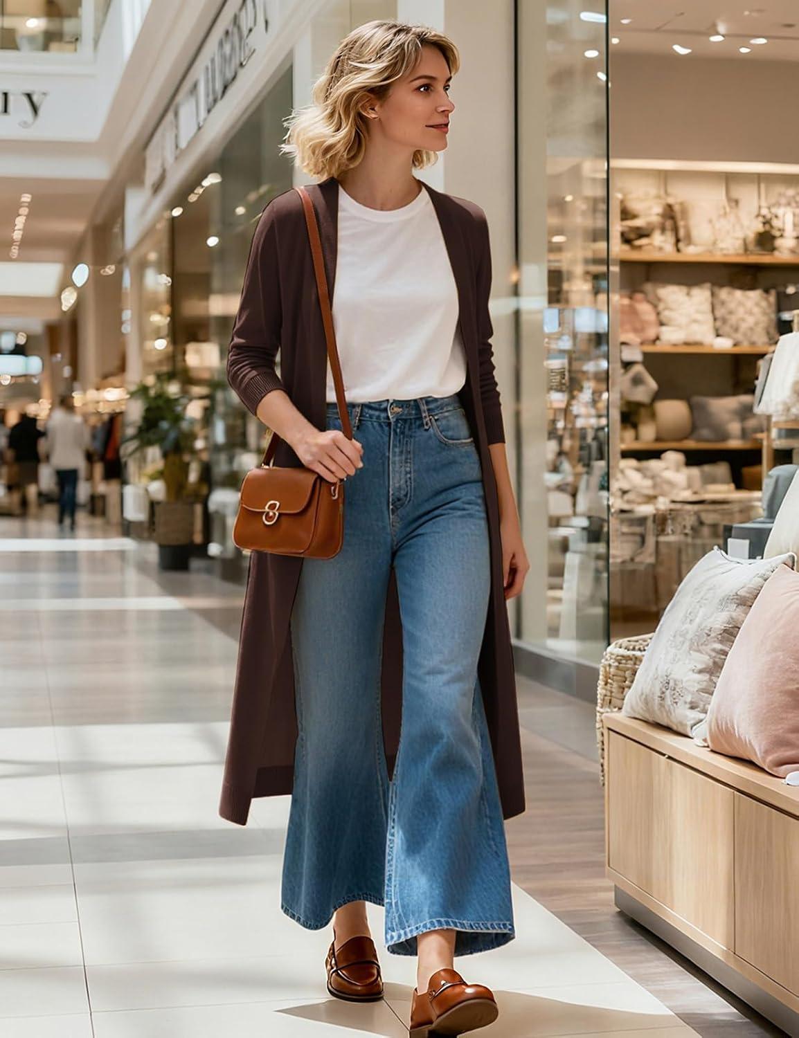 imageGRACE KARIN Essential Solid Open Front Maxi Long Knitted Cardigan Sweater for WomenCoffee