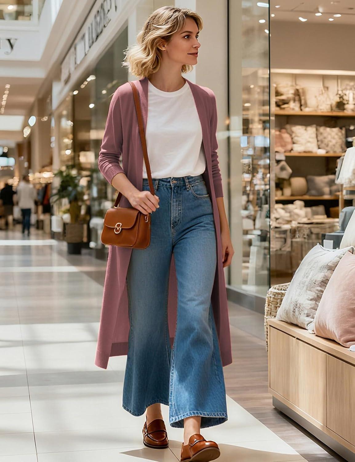 imageGRACE KARIN Essential Solid Open Front Maxi Long Knitted Cardigan Sweater for WomenDark Pink